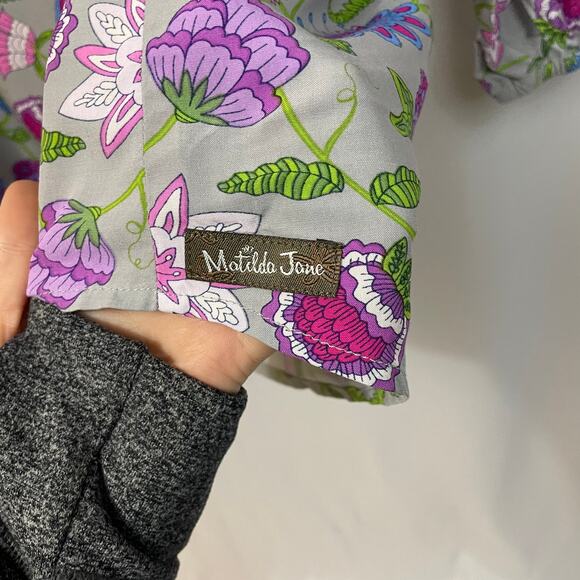 Matilda Jane Thinking Out Loud Top Small Tunic Gray Purple Floral XS NWT - Picture 6 of 9